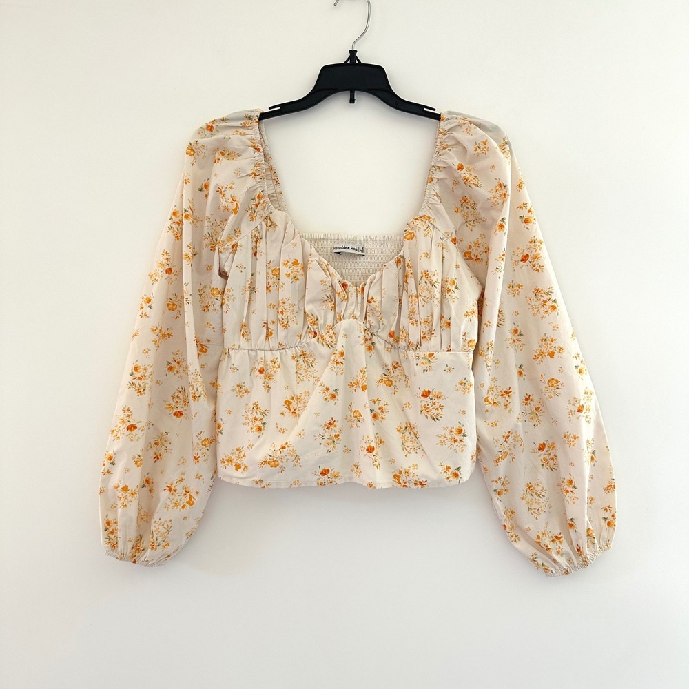 Abercrombie Fitch Floral Babydoll Top Small Smocked Milkmaid Cottagecore Boho